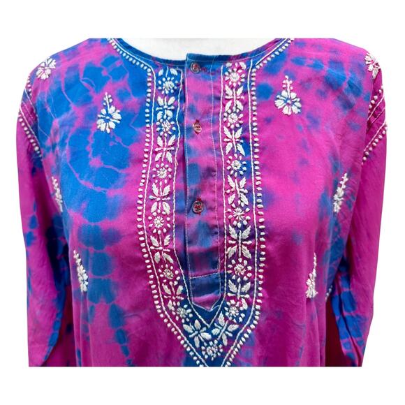 VTG Jest Jewels Tie Dye Embroidered Tunic Pink Blue Large Hippie Groovy Indie - Picture 13 of 13